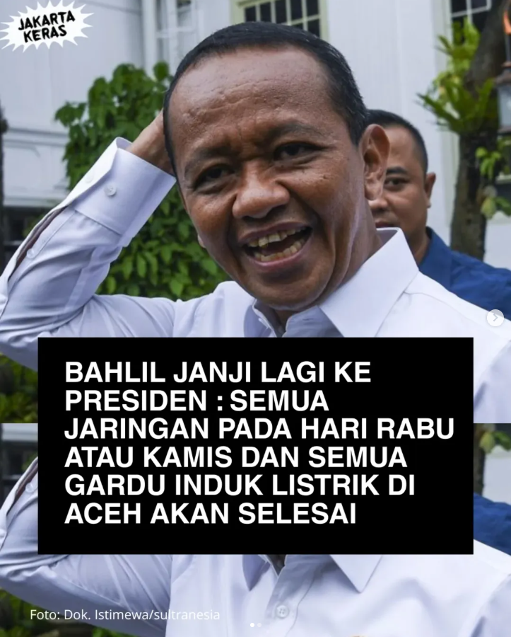 Bahlil Janji ke Presiden: Seluruh Jaringan dan Gardu Induk Listrik di Aceh Rampung Rabu atau Kamis